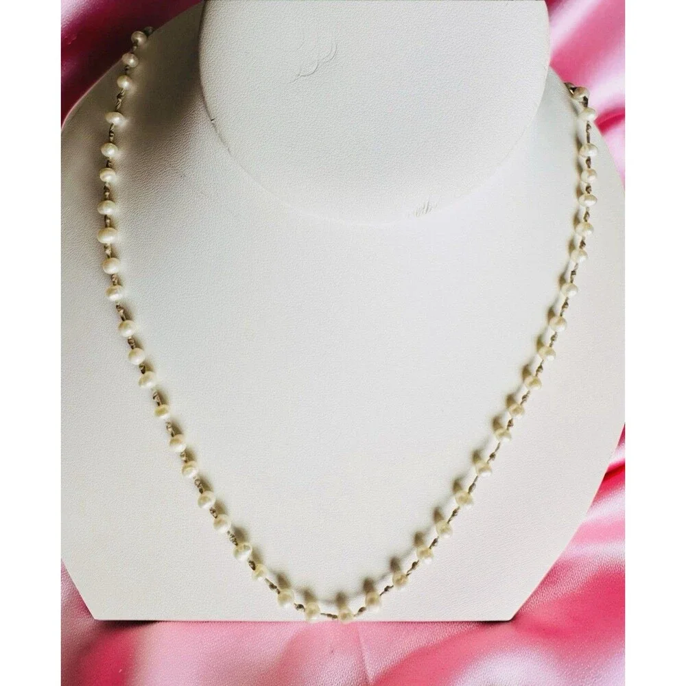 Pearl Necklace Natural Fresh Water  925 Sterling Silver Necklace Stamped